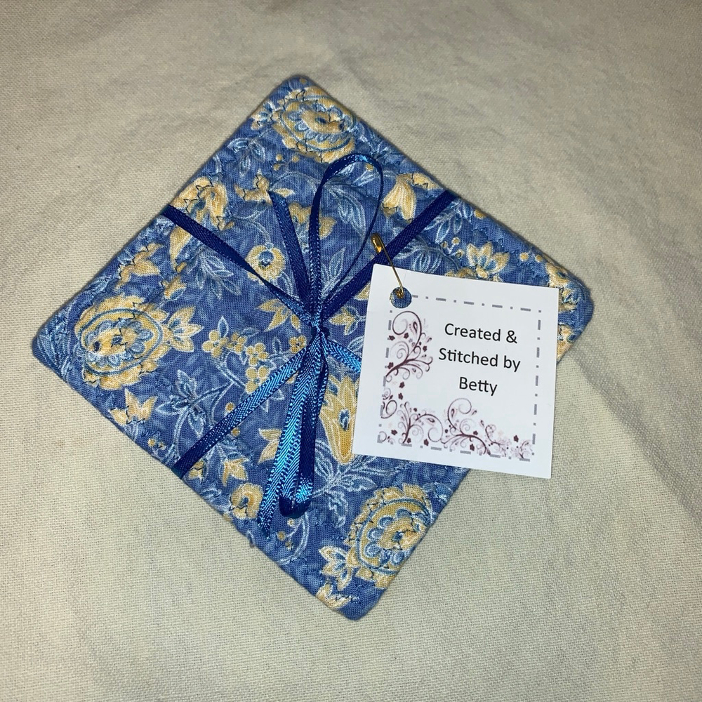 Unbranded Blue & Yellow Floral Quilted Coasters One Size